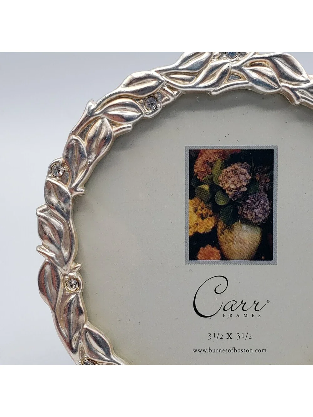 Carr Burnes of Boston Round Metal Frame Wreath Rhinestone Photo Easel